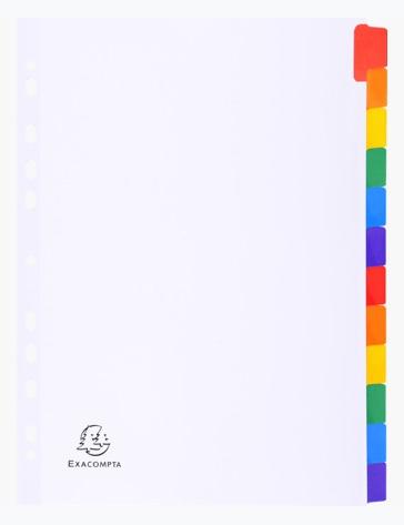 Divisórias em cartão branco Exacompta, 160 g, 12 posições, abas coloridas A4.