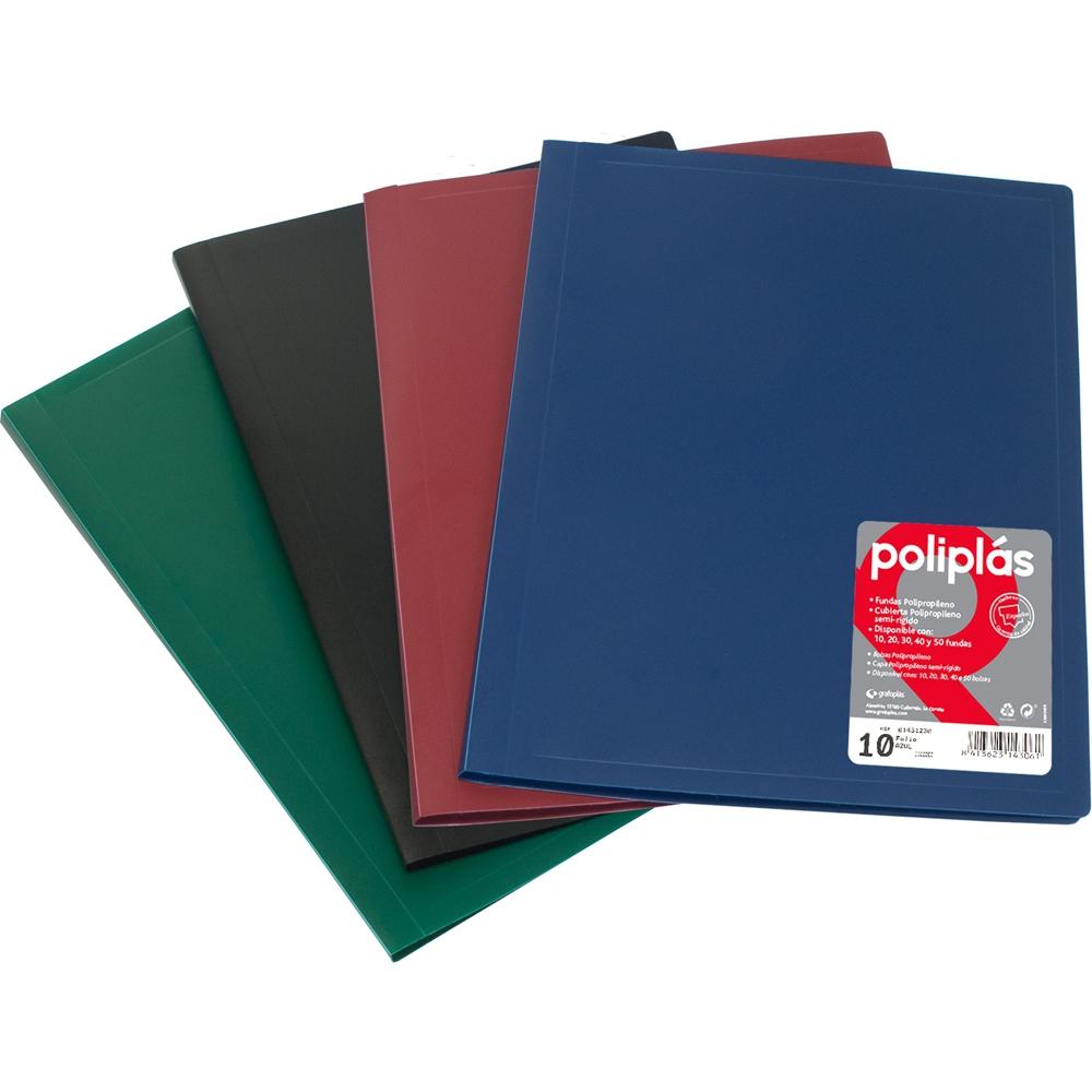 GRAFOPLÁS CARPETA POLIPLÁS DE POLIPROPILENO OPACO CON 10 FUNDAS SOLDADAS A4 NEGRO