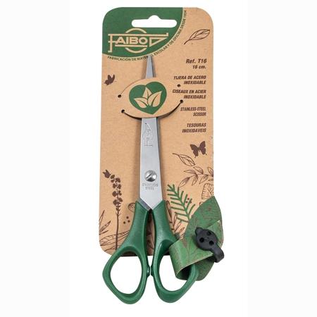 FAIBO TIJERAS OFICINA 16CM SIMÉTRICAS MANGO DE PLÁSTICO VERDE OSCURO