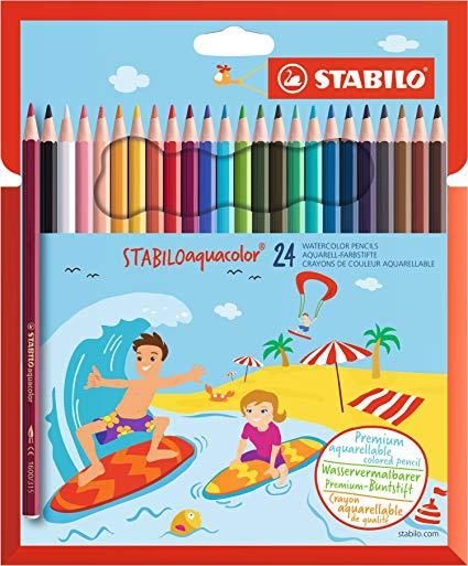 STABILO LÁPICES DE COLORES ACUARELABLES AQUACOLOR C/SURTIDOS ESTUCHE 24 UD - Prinkweb