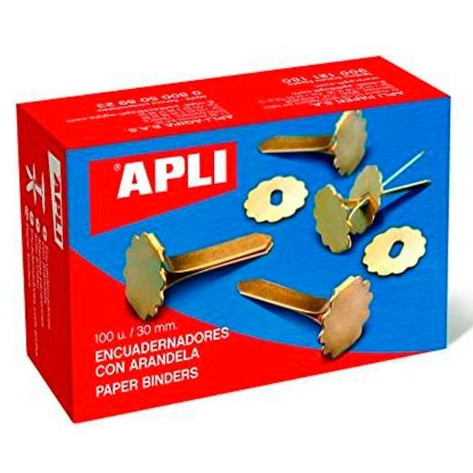 Pastas metálicas Apli com argolas douradas de 30 mm - 100 unidades -