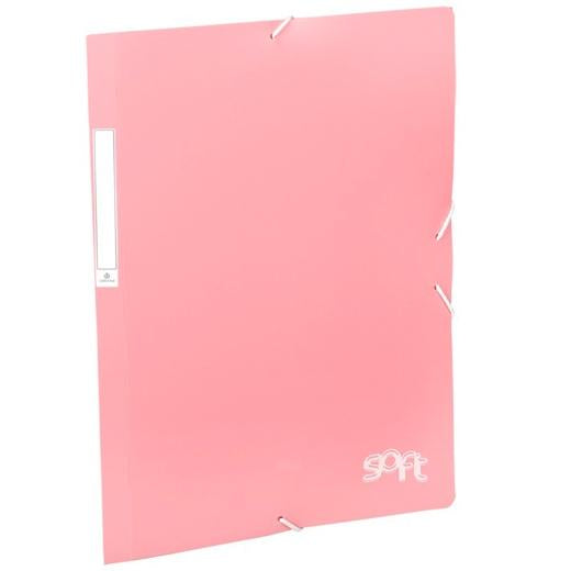 Classeur à rabats, format A4, avec élastiques, polypropylène souple, rose pastel