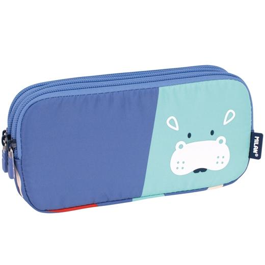 Pochette personnalisée Milan 3 fermetures éclair, série spéciale Animaux amusants, bleue