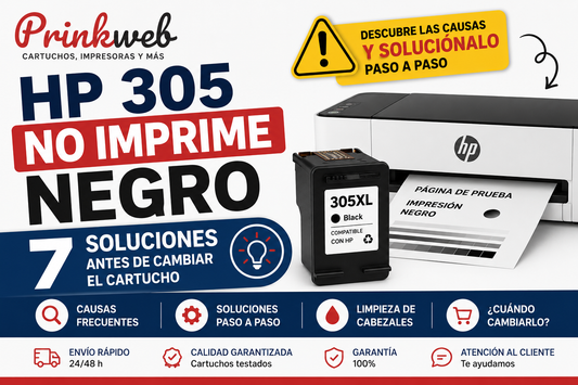 HP 305 no imprime negro: causas, soluciones y cuándo cambiar el cartucho