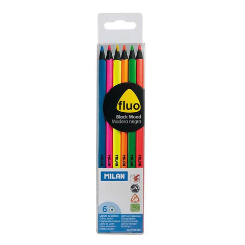 Milan Fluo Triangular Colored Pencils - 2.9mm Lead - Ergonomic - Break-Resistant - Basswood - Assorted Colors