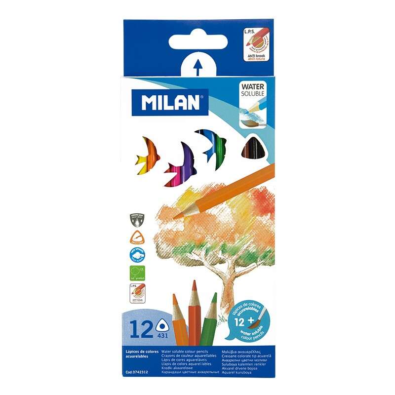 Milan Lapices Triangulares de Colores Acuarelables + Pincel - Mina 2.9mm - Trazo Uniforme