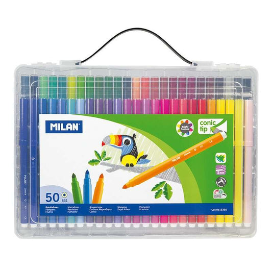 Conjunto de 50 marcadores Milan com ponta cónica - Ponta de 5 mm - Tinta à base de água - Misturáveis
