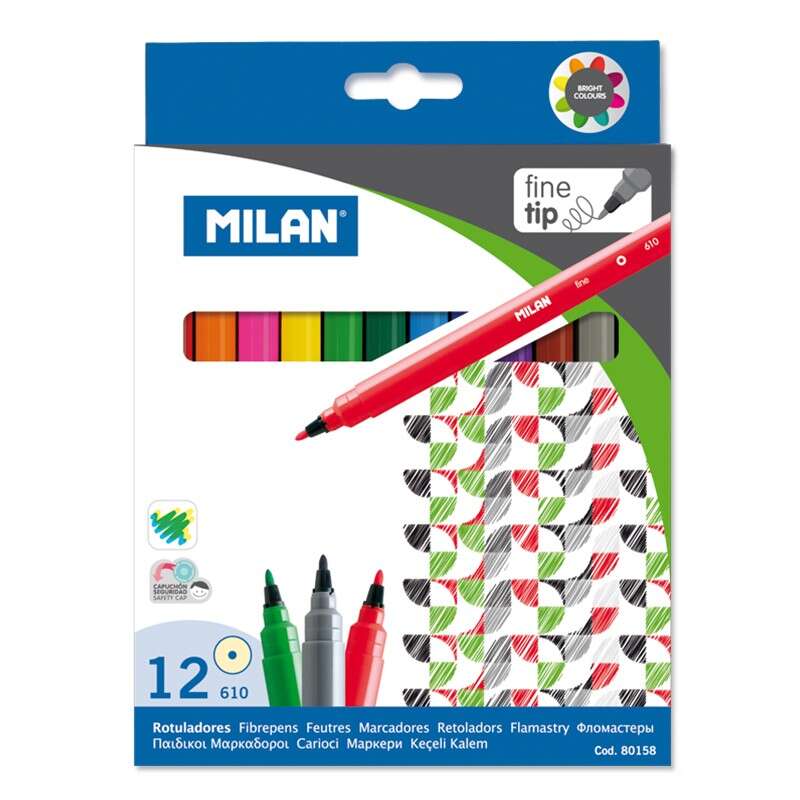 Milan Rotuladores - Punta Fina de 2mm - Tinta al Agua - Lavable - Colores Surtidos