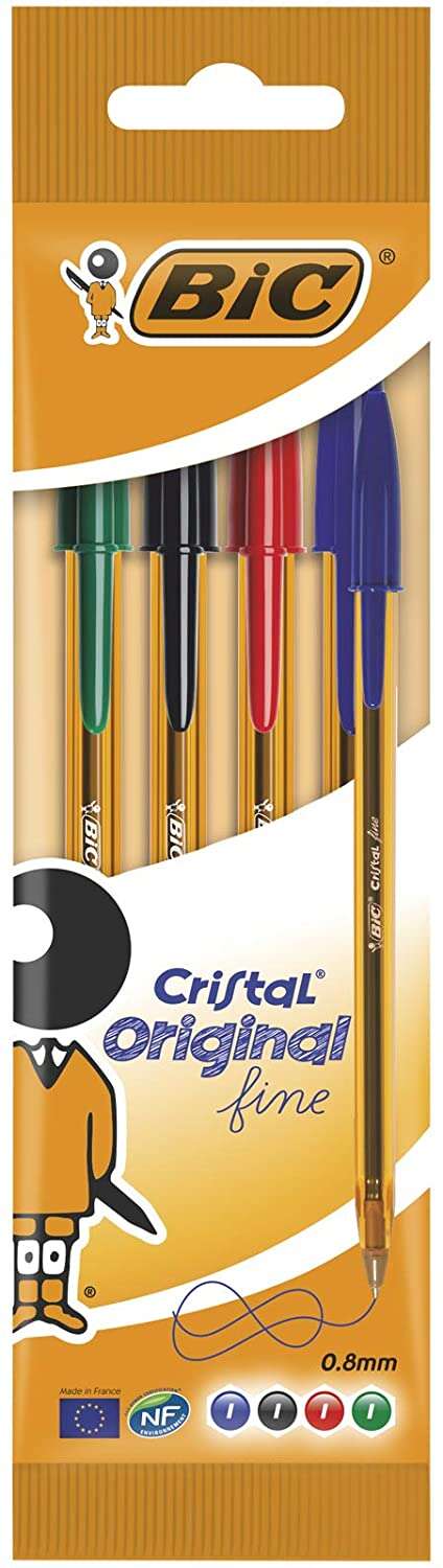 Bic Cristal Original Fine Boligrafos de Bola - Punta Redonda de 0.8mm - Trazo de 0.30mm