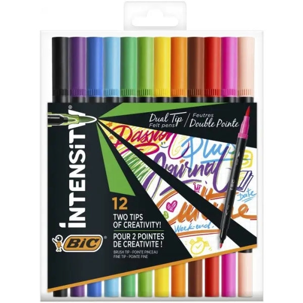 Bic Intensity Dual Tip Rotuladores Doble Punta - Punta de Pincel + Punta Fina - Tinta con