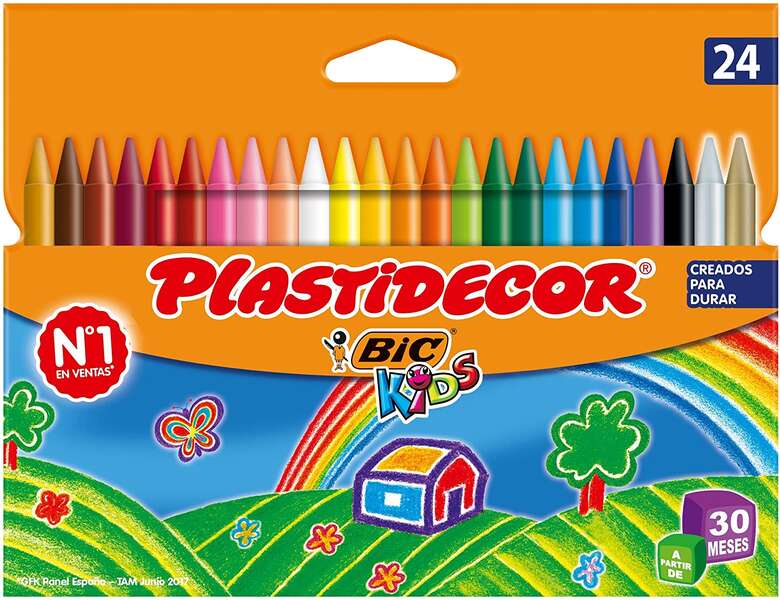 Boîte de 24 crayons de cire Bic Kids Plastidecor - Extra résistants - Faciles à tailler - Ne tachent pas 
