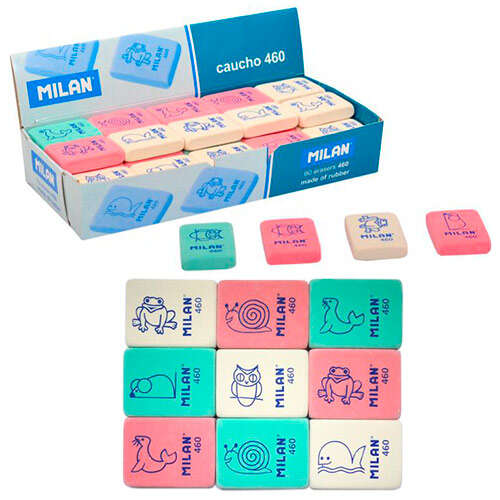 Gomme rectangulaire flexible Milan 460 - Motif miettes - Caoutchouc synthétique - Motifs pour enfants - Couleurs assorties - Quantité : 60