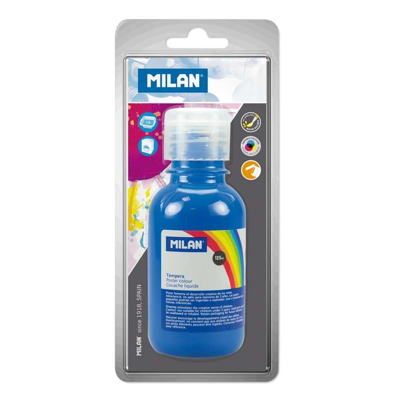 Flacon de peinture tempera Milan 125 ml - Bouchon doseur - Séchage rapide - Miscible - Couleur cyan - Quantité : 3