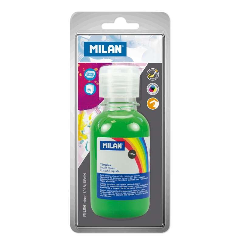 Flacon de peinture tempera Milan 125 ml - Bouchon doseur - Séchage rapide - Miscible - Vert clair 