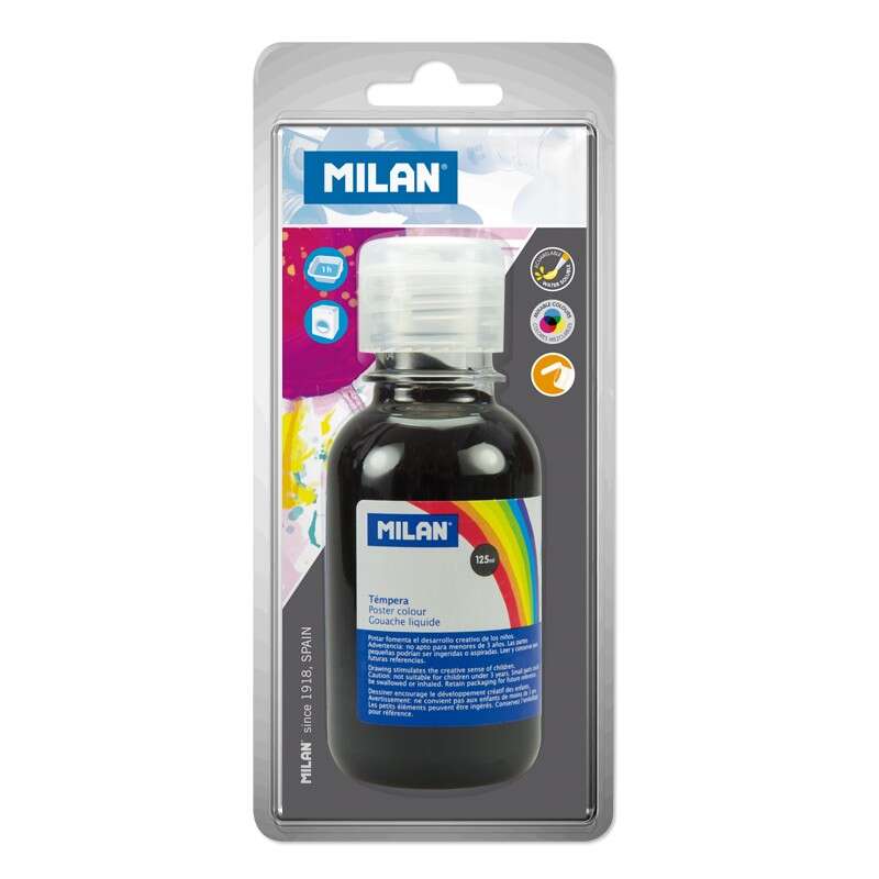 Flacon de peinture tempera Milan 125 ml - Bouchon doseur - Séchage rapide - Miscible - Noir - Quantité : 3