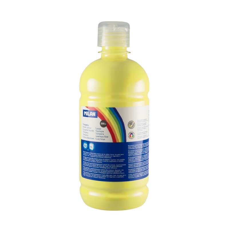 Flacon de peinture tempera Milan - 500 ml - Bouchon doseur - Séchage rapide - Miscible - Jaune citron 