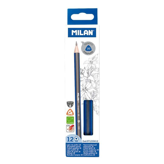 Lot de 12 crayons graphite triangulaires Milan - Mine 2B 2,4 mm - Résistants à la casse - Recommandés