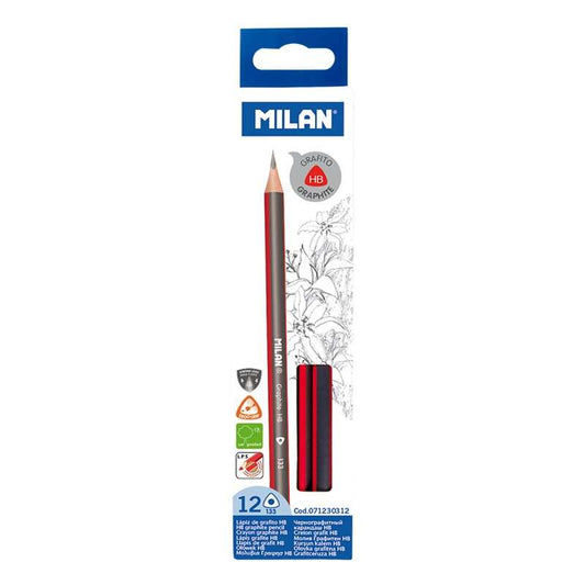 Embalagem de 12 lápis de grafite triangulares Milan - mina HB de 2,2 mm - resistentes à quebra - para