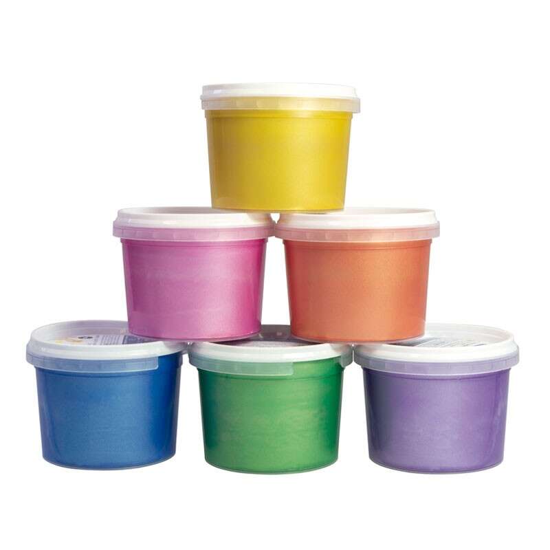 Kit Milan com 6 potes de tinta para os dedos - 100ml - Fácil aplicação - Misturáveis ​​​​- Cores metálicas sortidas 