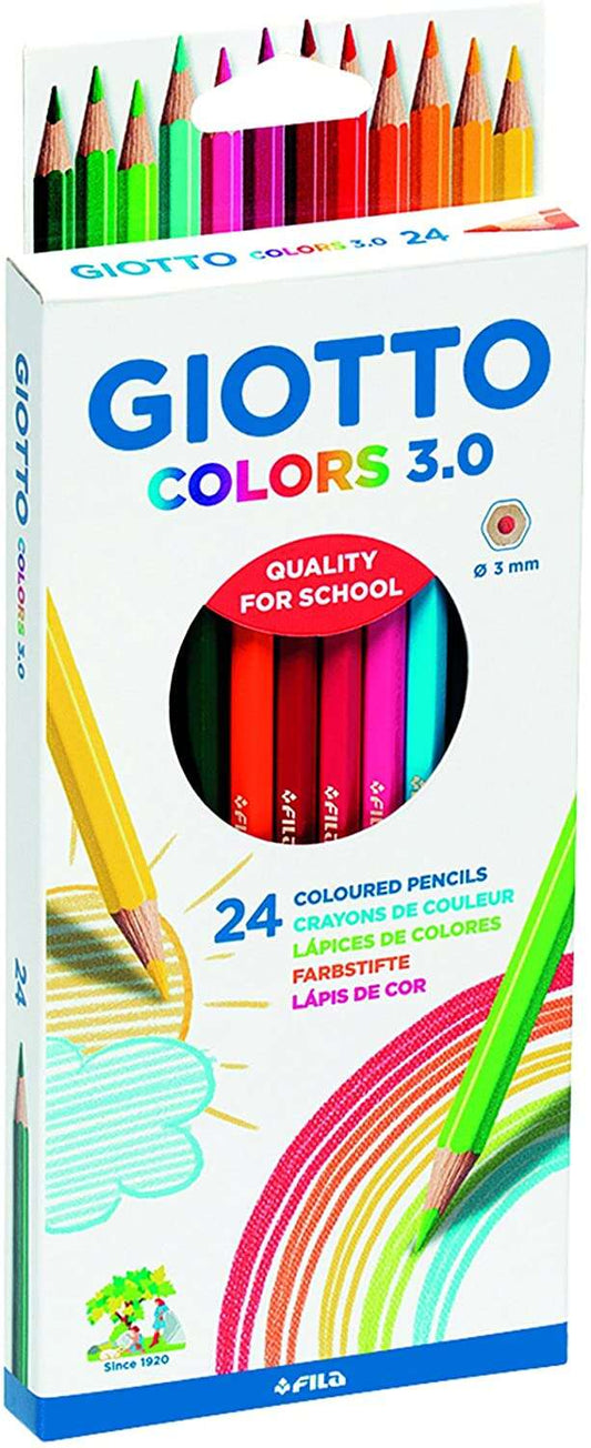 Giotto Colors 3.0 - Embalagem de 24 Lápis de Cor Hexagonais - Mina de 3 mm - Madeira - Cores Sortidas
