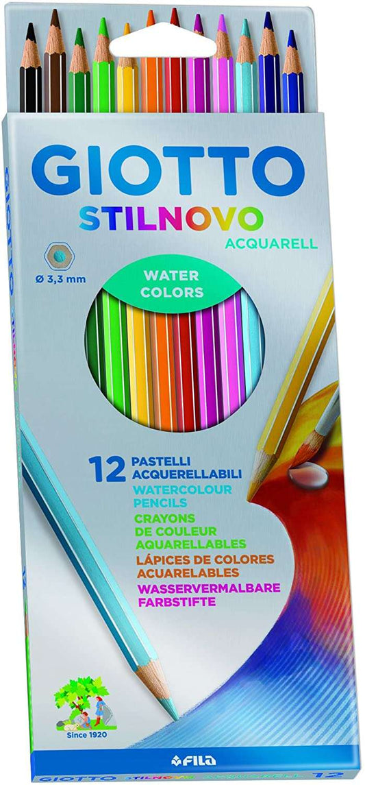 Conjunto de 12 Lápis de Aguarela Hexagonais Giotto Stilnovo Acquarell - Mina de 3,3 mm - Mad