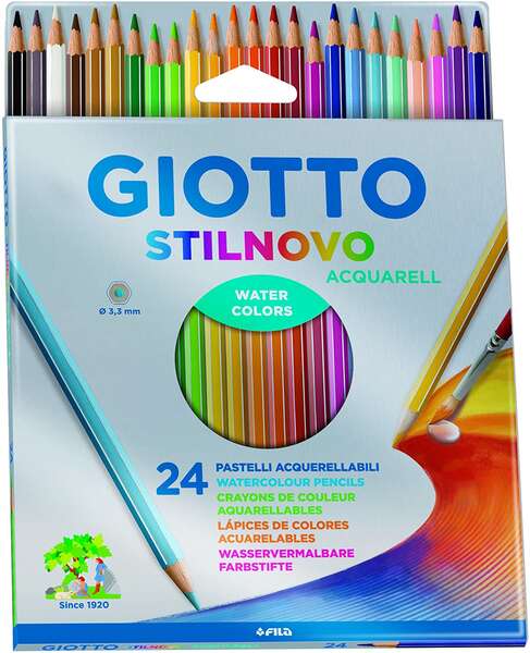 Giotto Stilnovo Acquarell Lot de 24 crayons aquarelle hexagonaux - Mine de 3,3 mm - Mad