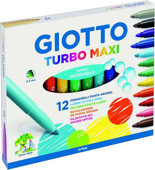 Giotto Turbo Maxi Rotuladores - Punta Gruesa 5mm - Tinta al Agua - Lavable - Colores Sur