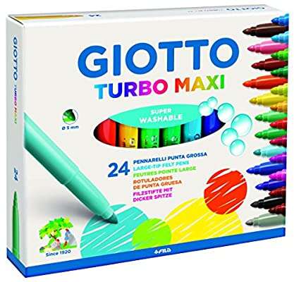 Giotto Turbo Maxi Rotuladores - Punta Gruesa 5mm - Tinta al Agua - Lavable - Colores Surt