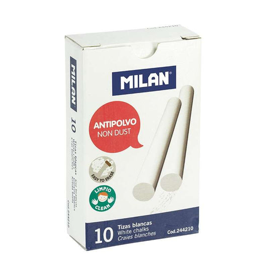 Embalagem de 10 gizes de carbonato de cálcio Milan - Redondos - Sem pó - Sem caseína e sem gesso