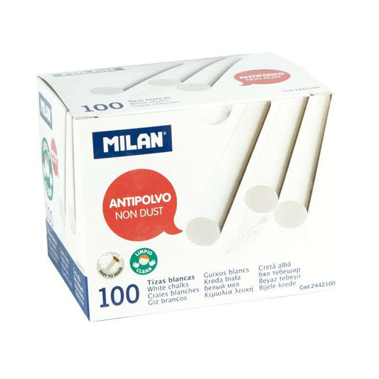 Milan, paquet de 100 craies rondes, anti-poussière, sans caséine ni gypse, blanches