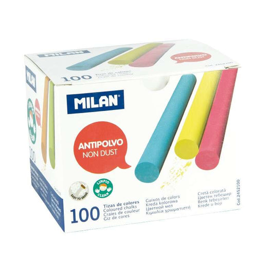 Milan - Lot de 100 craies rondes, anti-poussière, sans caséine ni gypse, couleurs assorties