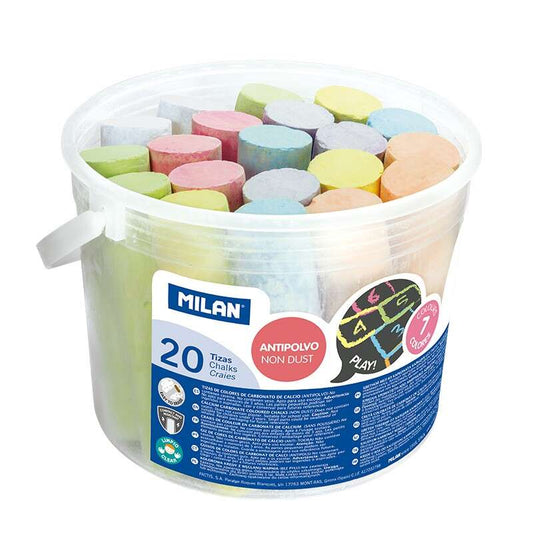 Milan Lot de 20 Maxi Craies - Rondes - Anti-poussière - Sans caséine ni gypse - Couleurs assorties