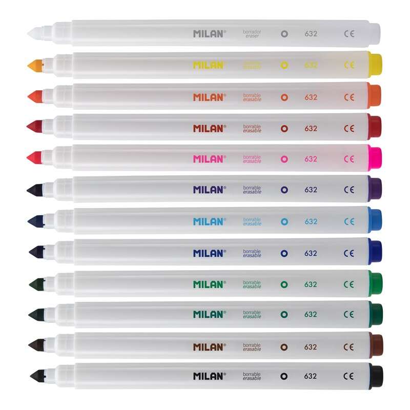 Milan Rotuladores Borrables + 1 Rotulador Borrador - Punta Conica 5mm - Tinta al Agua - L