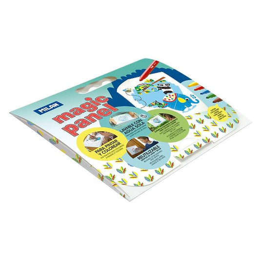 Milan Magic Panel Rotuladores Lavables Punta Conica 5mm + 6 Laminas con Dibujos para Copiar - Tinta al Agua - Colores Surtidos - Prinkweb