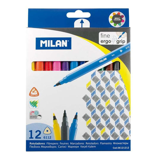 Milan Rotuladores Triangulares - Punta Fina Conica 2mm - Tinta al Agua - Lavable - Colores Surtidos - Prinkweb