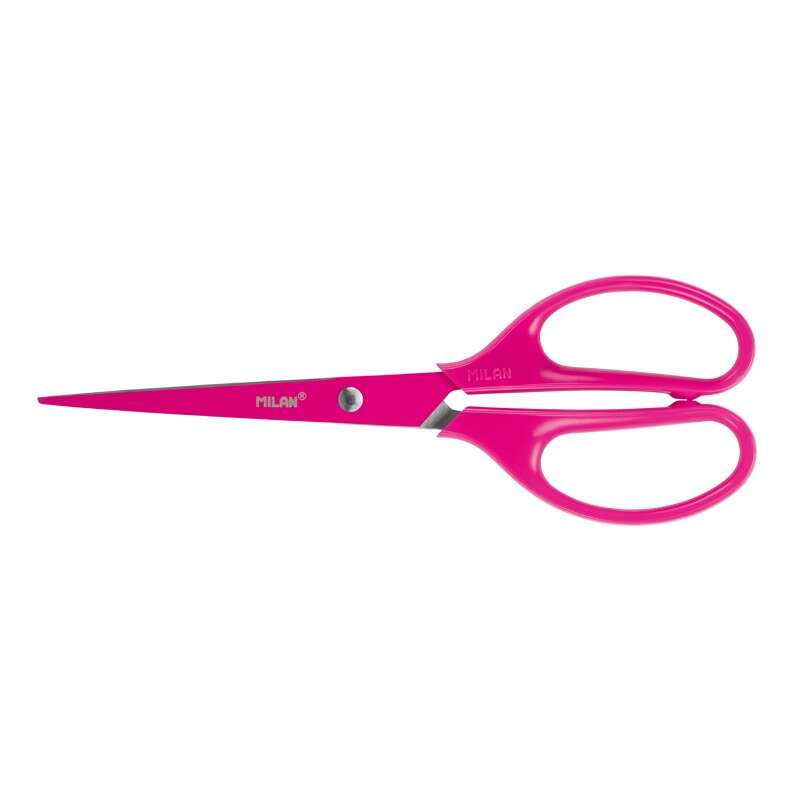 Tesoura de escritório Milan Acid com lâmina em aço inoxidável - Cabo simétrico em plástico - Comprimento 17 cm - Rosa 