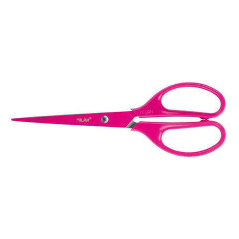 Tesoura de escritório Milan Acid com lâmina em aço inoxidável - Cabo simétrico em plástico - Comprimento 17 cm - Rosa 