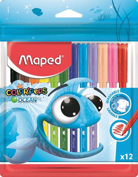 Feutres Maped Color'Peps Ocean - Pointe moyenne bloquée 2 mm - Ovale, souple et flexible - Couleur
