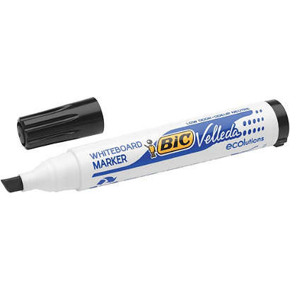 Marqueurs pour tableau blanc Bic Velleda 1751 ECOlutions - Pointe biseautée - Largeur de trait : 3 à 5,5 mm - Boîte en métal