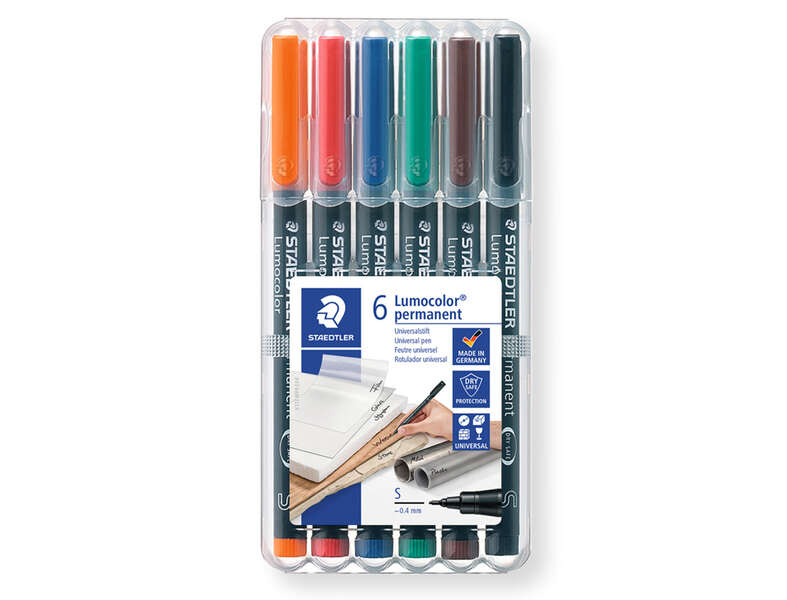 Lot de 6 marqueurs permanents Staedtler Lumocolor 317 - Pointe ronde moyenne - Largeur de trait env. 1 mm