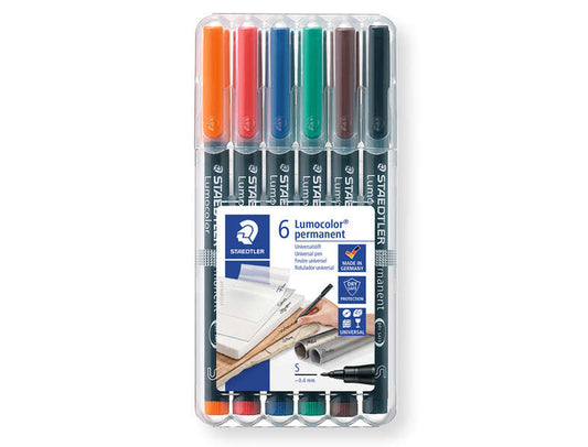 Lot de 6 marqueurs permanents Staedtler Lumocolor 317 - Pointe ronde moyenne - Largeur de trait env. 1 mm