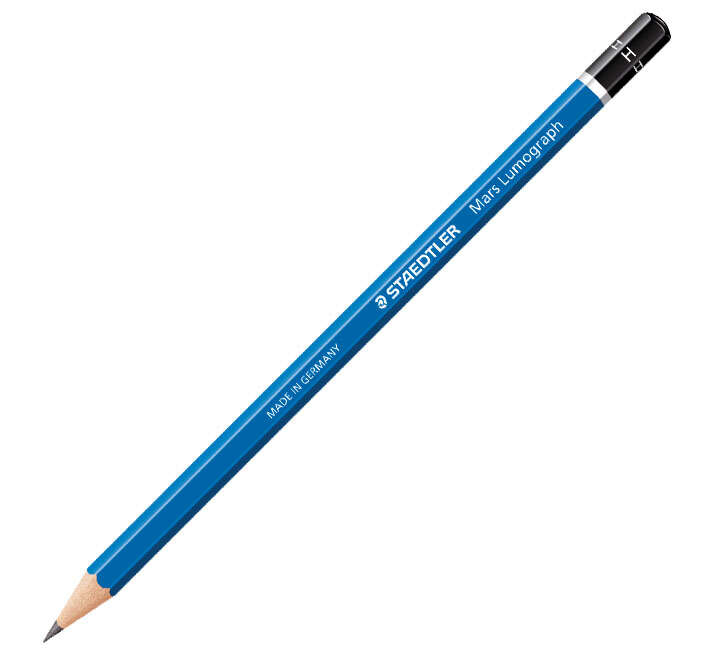 Lápis de grafite hexagonal Staedtler Mars Lumograph 100 - Mina H ultra-resistente de 2 mm - Madeira