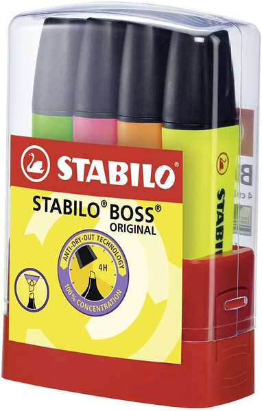 Conjunto de mesa Stabilo Boss 70 Parade com 4 marcadores fluorescentes - Espessura da linha entre 2 e 5 mm - Reca
