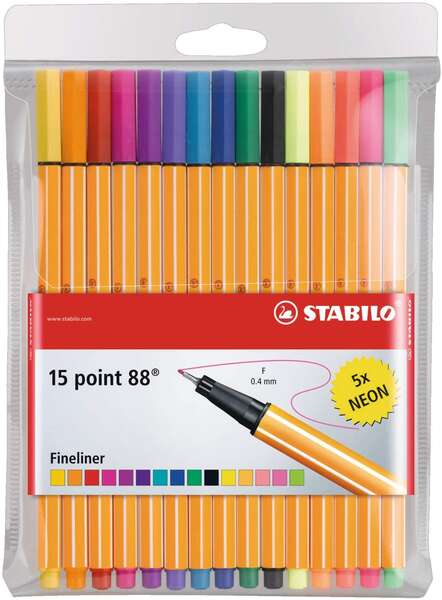 Stabilo Point 88 Rotuladores de Punta Fina de Fibra - Trazo de 0.4 mm - Tinta con Base de
