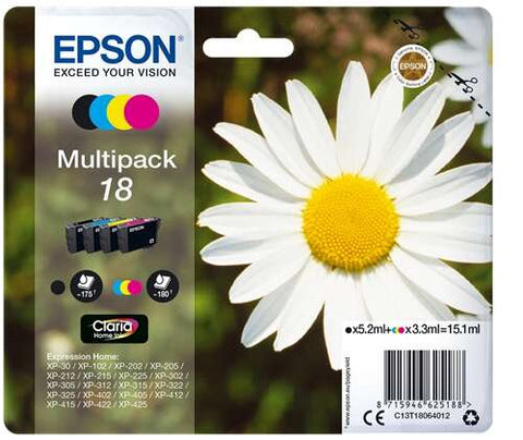 Epson T1806 (18) 4-Pack of Original Ink Cartridges - C13T18064012