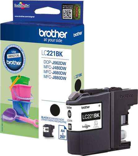 Brother LC221 Negro Cartucho de Tinta Original - LC221BKBP - Prinkweb