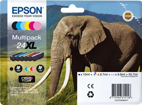 Epson T2438 (24XL) Pack de 6 Cartuchos de Tinta Originales - C13T24384011 - Prinkweb