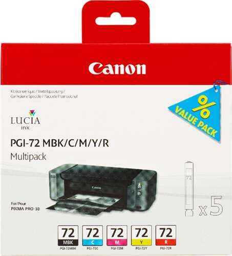 Canon PGI72 Pack de 5 Cartuchos de Tinta Originales - Negro Mate, Cyan, Magenta, Amarillo, Rojo - 6402B009 - Prinkweb