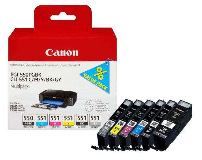Canon PGI550/CLI551 Pack de 6 Cartuchos de Tinta Originales - 6496B005 - Prinkweb