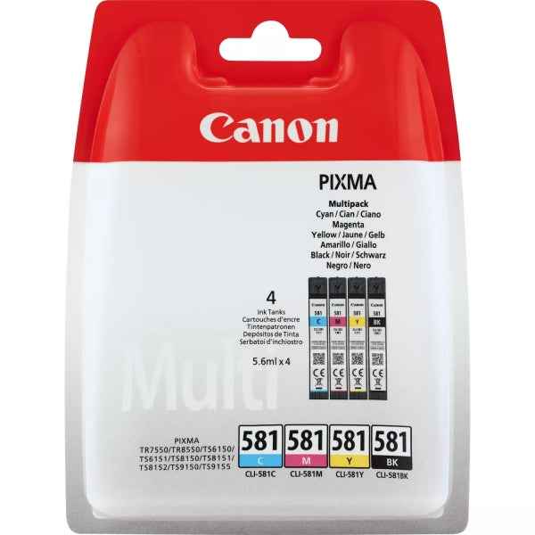 Canon CLI581 Pack de 4 Cartuchos de Tinta Originales - 2103C004/2103C007 - Prinkweb
